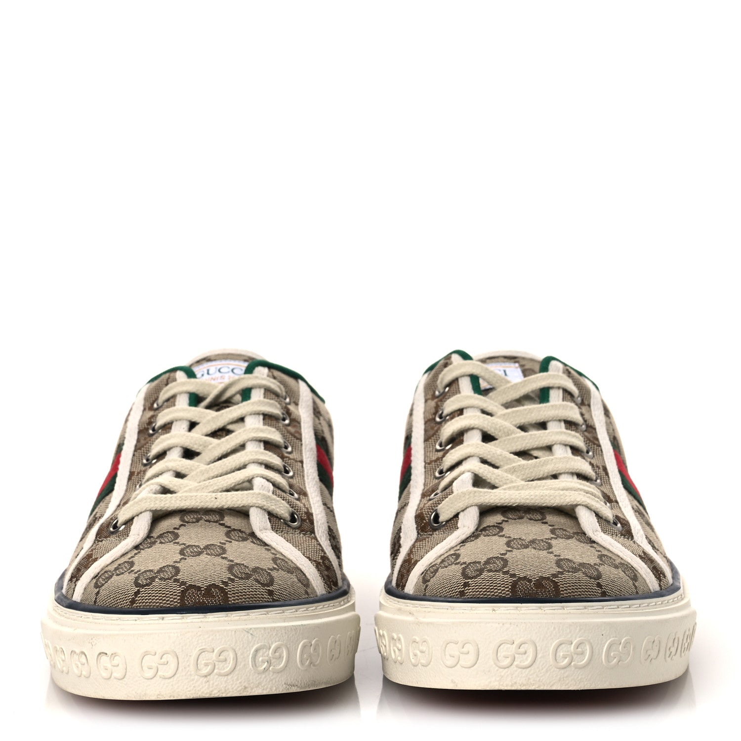 GG Monogram Web Mens 1977 Tennis Sneakers 9 Beige Ebony Mystic White Vert