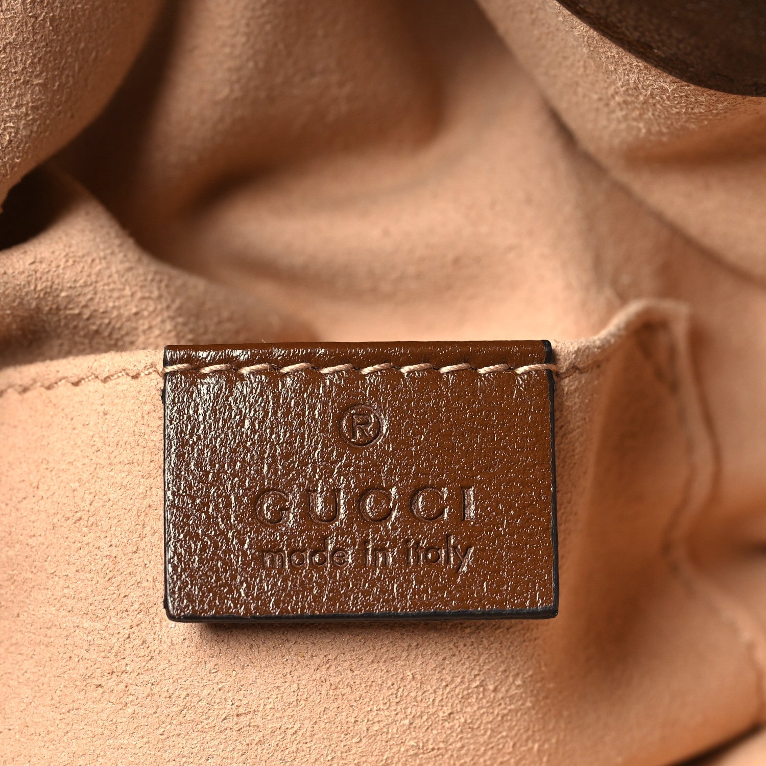 Monogram Textured Calfskin Horsebit 1955 Drawstring Bucket Bag Beige Brown Sugar