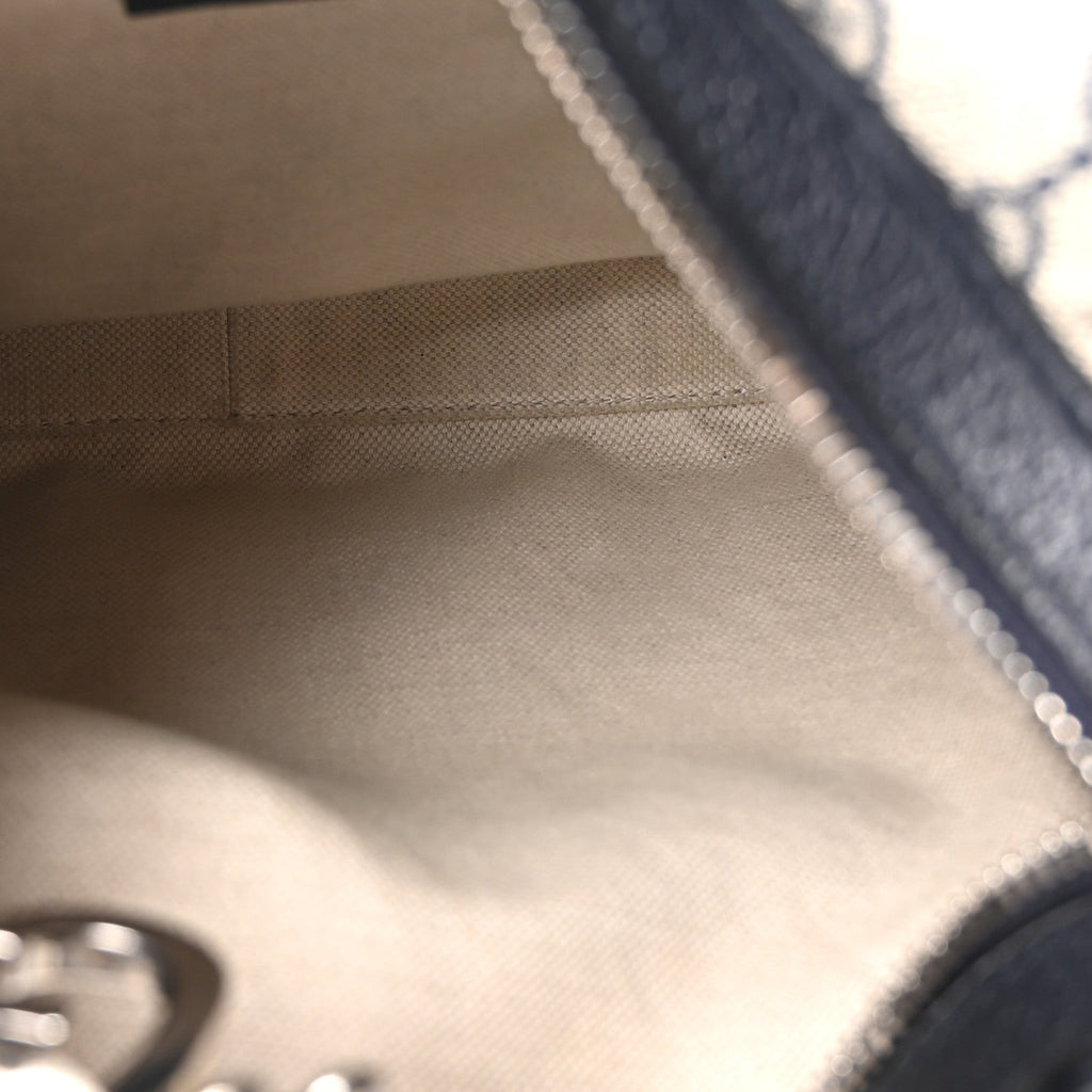 GG Supreme Monogram Textured Calfskin Web Large Attache Shoulder Bag Beige Blue