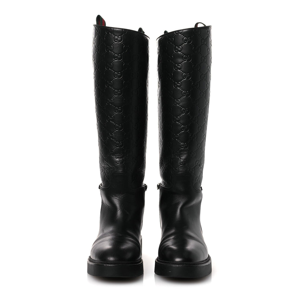 Guccissima Real Betis Glamour Calfskin Michelangelo Slim Horsebit Riding Boots 39.5 Black