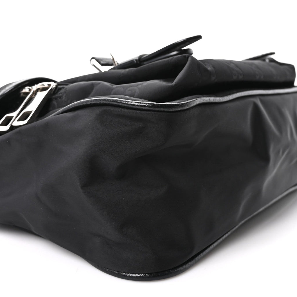 Nylon Monogram Double Buckle Flap Messenger Bag Black