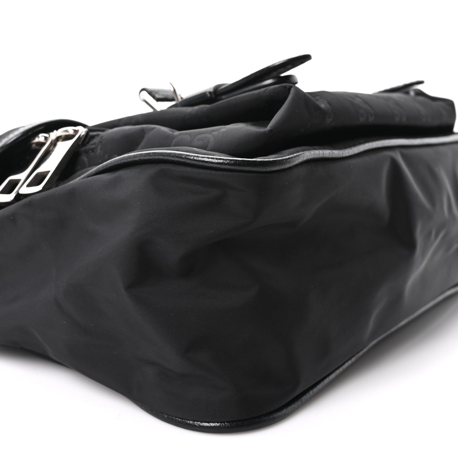 Nylon Monogram Double Buckle Flap Messenger Bag Black