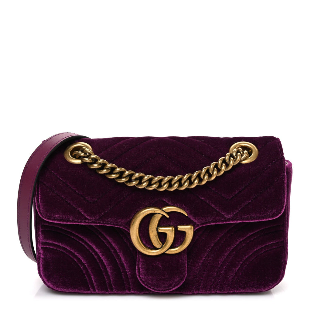 Velvet Matelasse Mini GG Marmont Shoulder Bag Fuchsia Violet Cyclamen