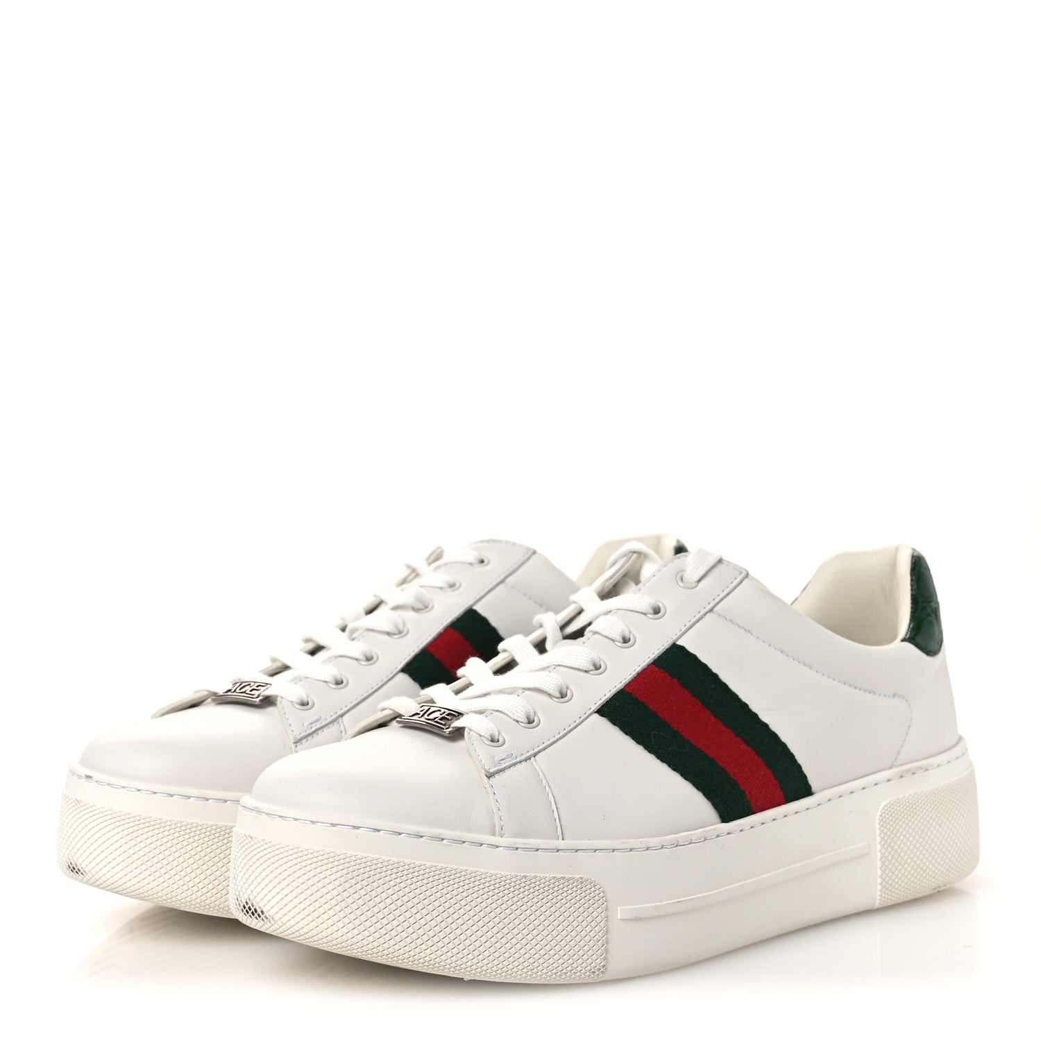 Ultralight Plume Calfskin Web Womens Ace Platform Sneakers 41 White