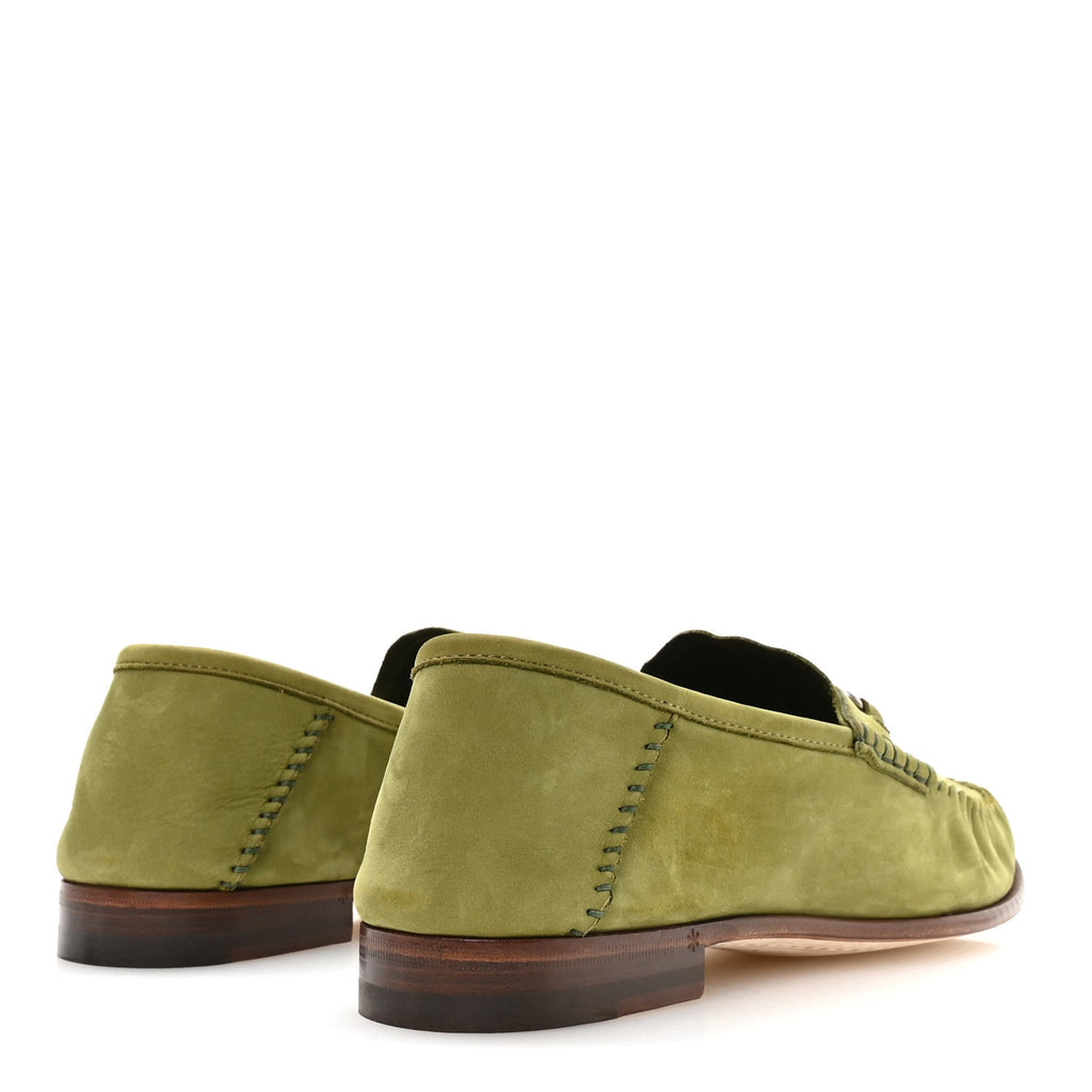 Nubuck Womens Horsebit Loafers 38.5 Herbs Light Green