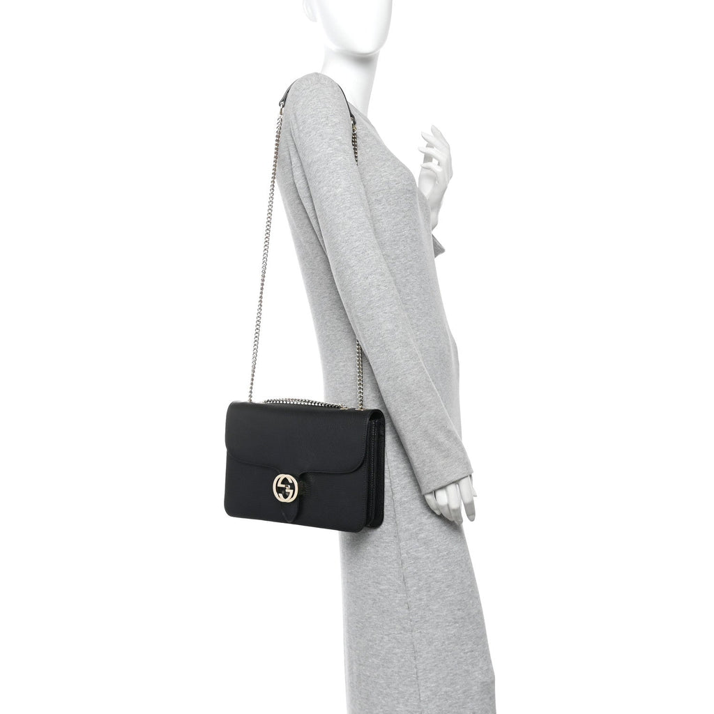 Dollar Calfskin Interlocking G Shoulder Bag Black