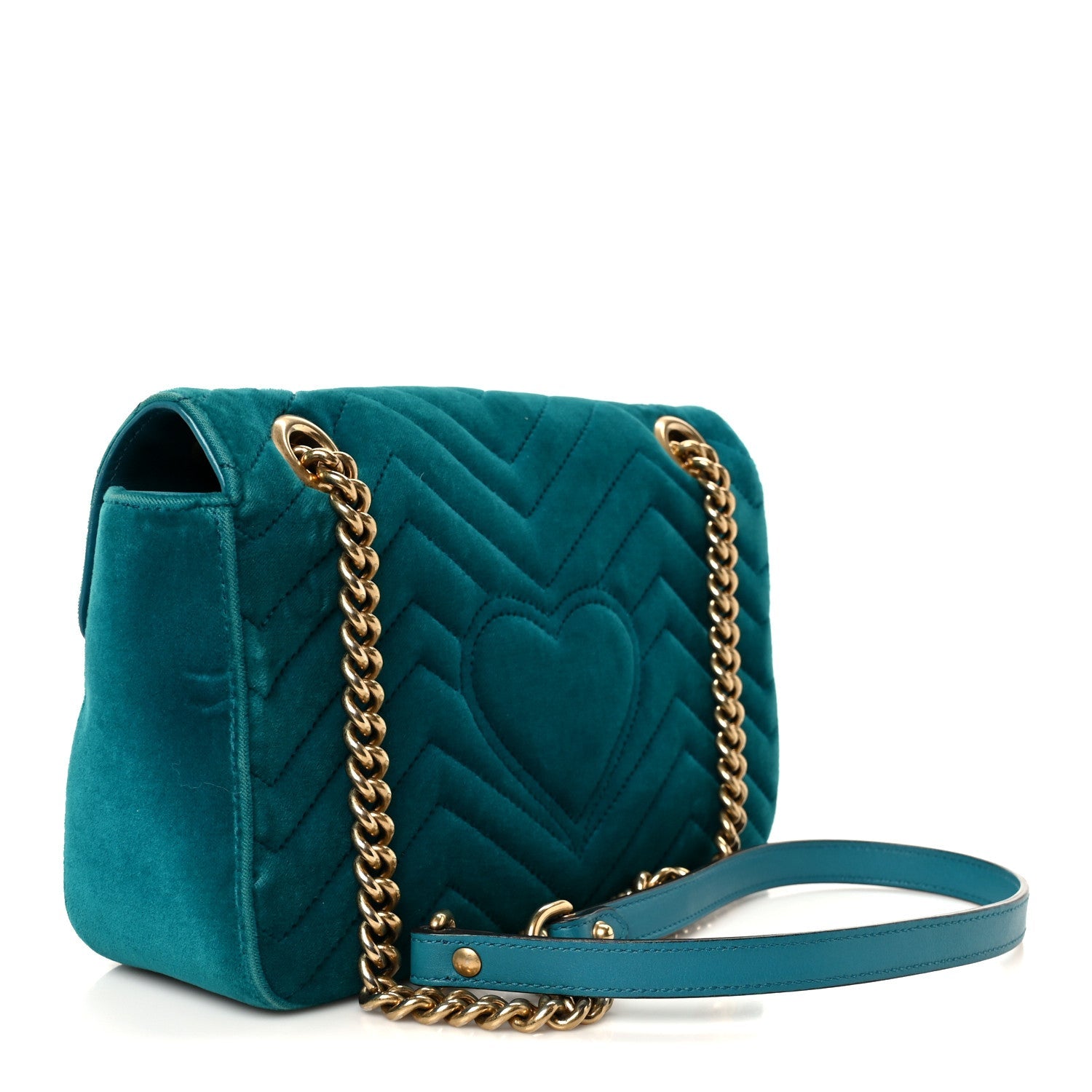Velvet Matelasse Small GG Marmont Shoulder Bag Pavone Cyan
