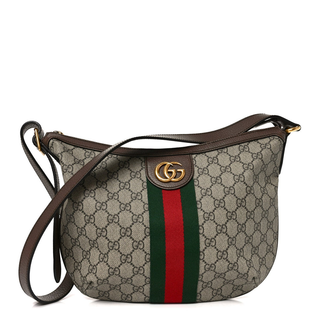 GG Supreme Monogram Web Small Ophidia Half Moon Hobo Brown