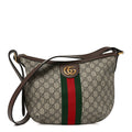 GG Supreme Monogram Web Small Ophidia Half Moon Hobo Brown