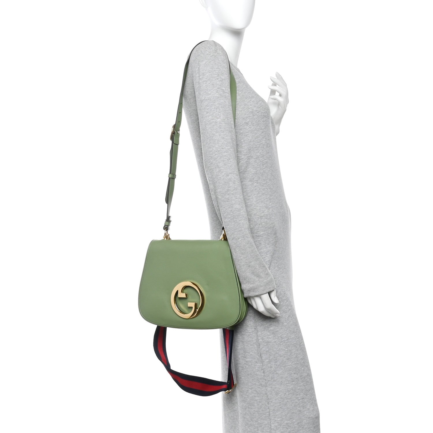 Roxy Calfskin Web Medium Blondie Top Handle Shoulder Flap Bag Salamander Green