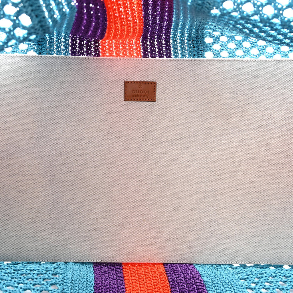Raffia Web Woven Interlocking G Tote Blue Multicolor