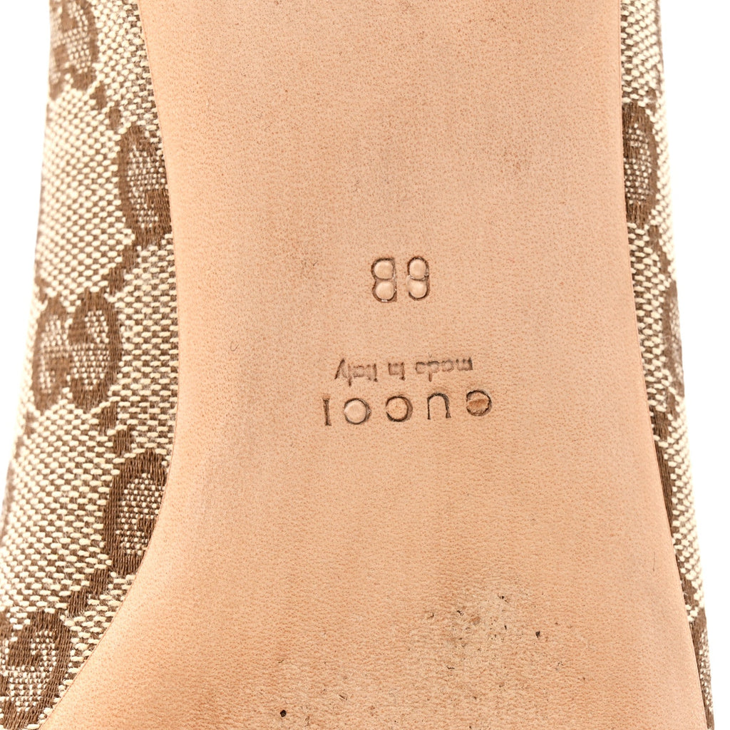 Monogram Miro Soft Calfskin Womens Horsebit Peep Toe Flats 6 Beige Ebony Mystic White