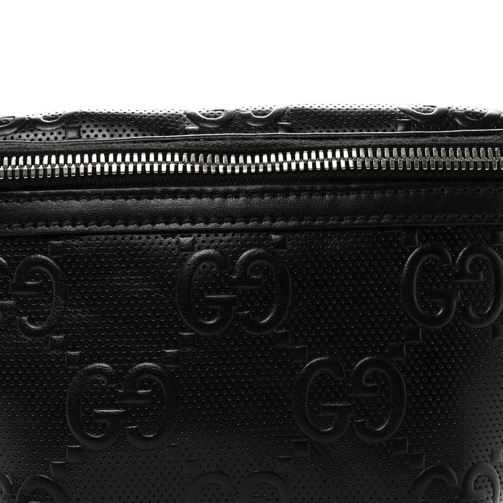 Calfskin GG Tennis Embossed Belt Bag Black