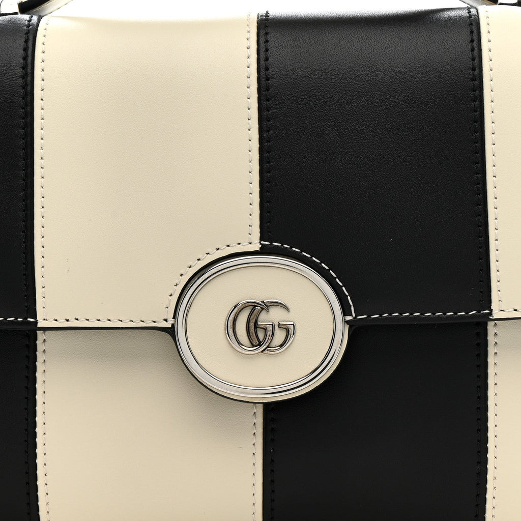 Senna Calfskin Lines Petite GG Top Handle Shoulder Bag Black Mystic White