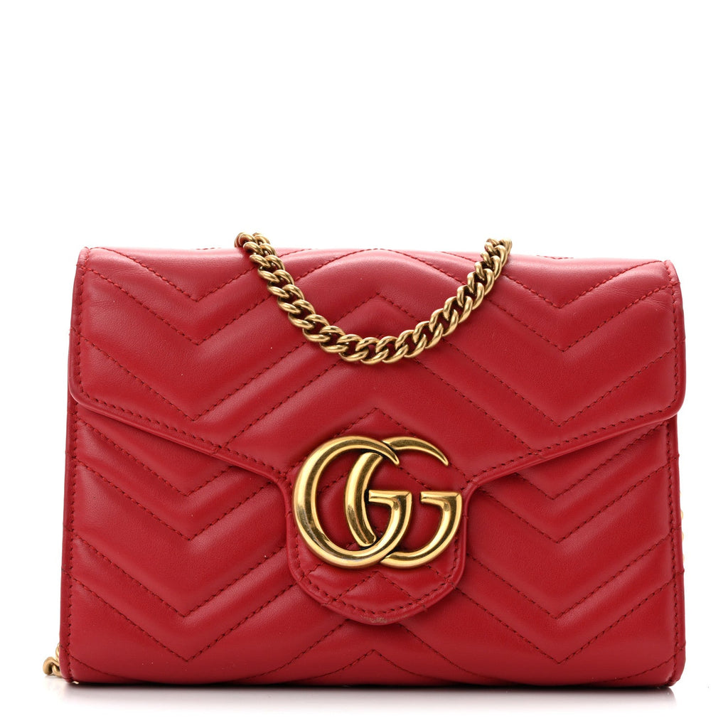 Calfskin Matelasse GG Marmont Chain Wallet Hibiscus Red