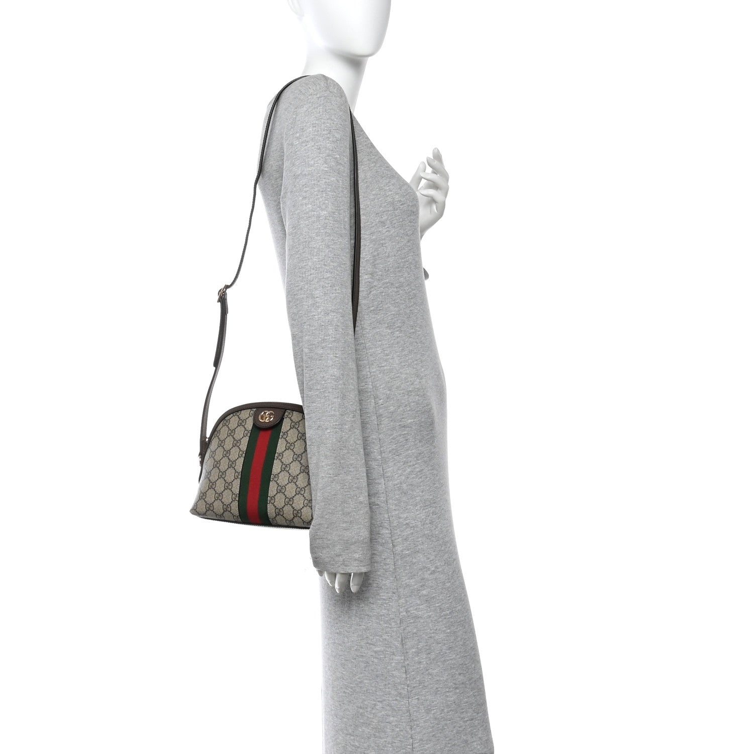 GG Supreme Monogram Textured Dollar Calfskin Web Small Ophidia Dome Shoulder Bag Beige Ebony New Acero
