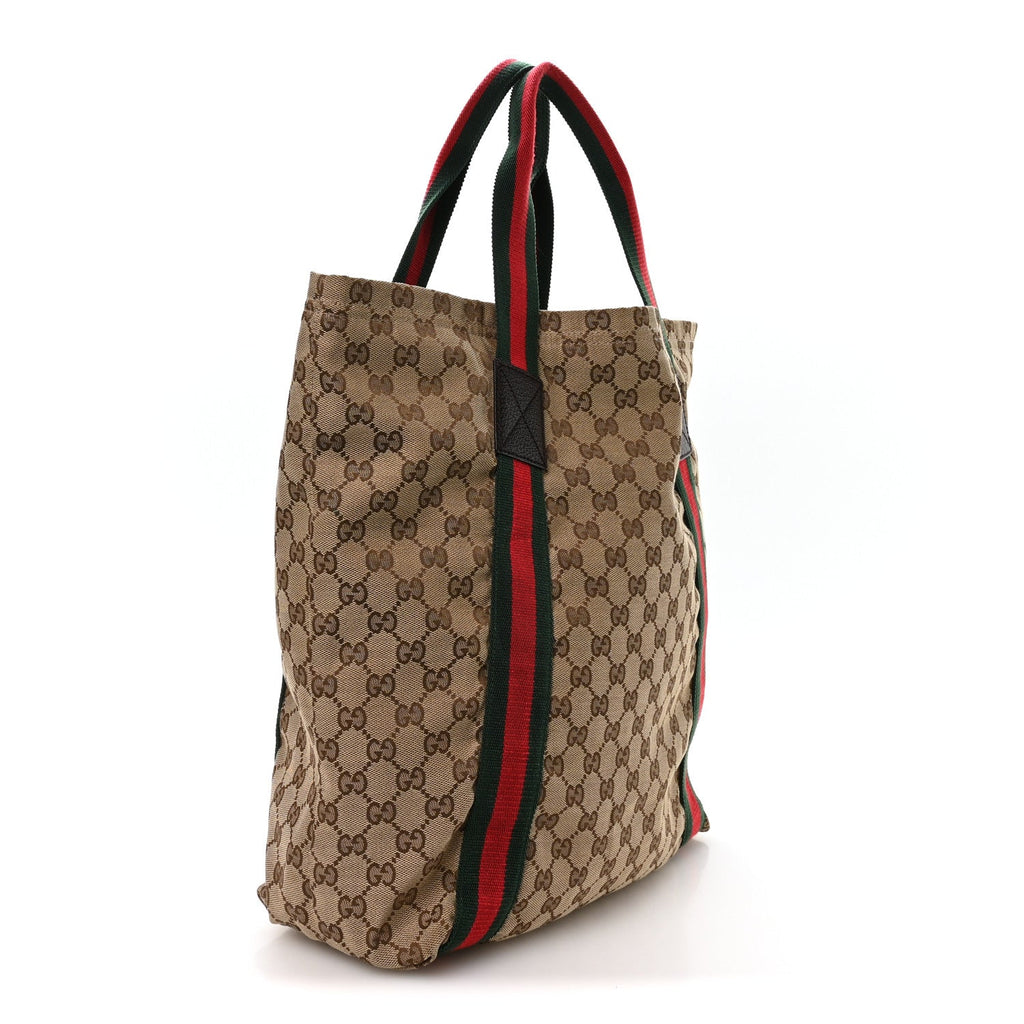GG Monogram Medium Web Handle Vertical Tote Dark Brown