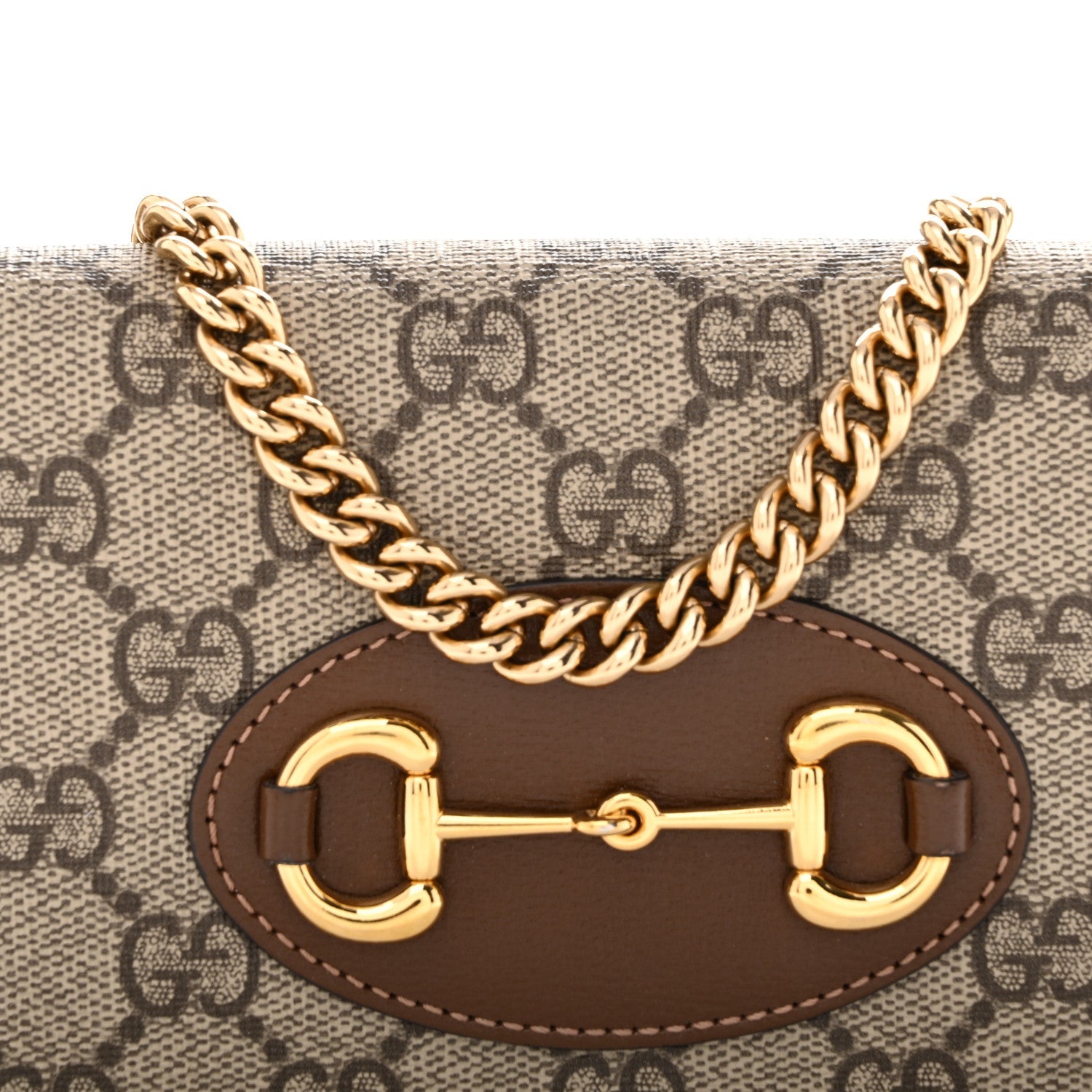 GG Supreme Monogram Azalea Calfskin Horsebit 1955 Wallet On Chain Beige Ebony Brown Sugar