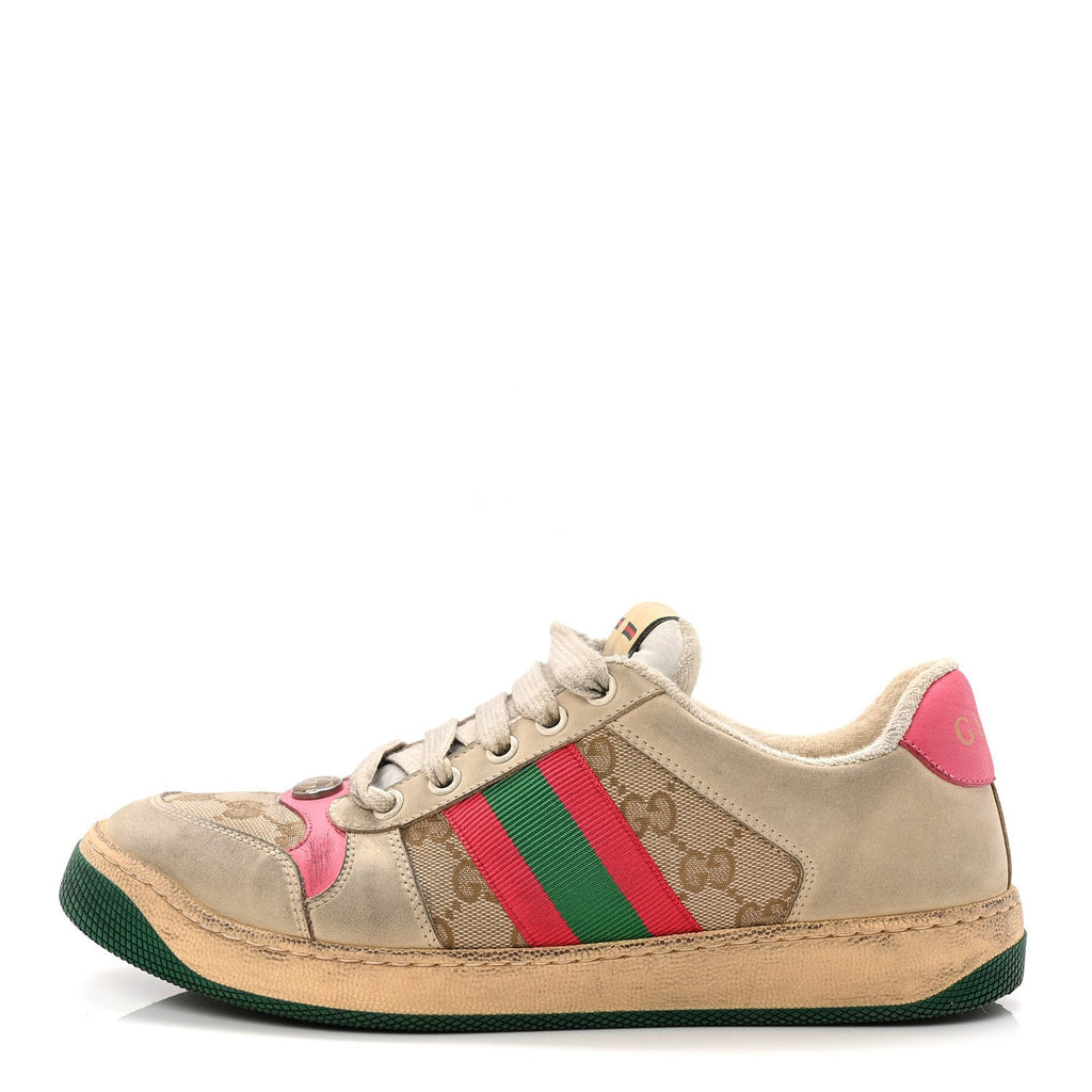 GG Monogram Nubuck Web Womens Screener Sneakers 38 New Sand Dusty Milk Pink