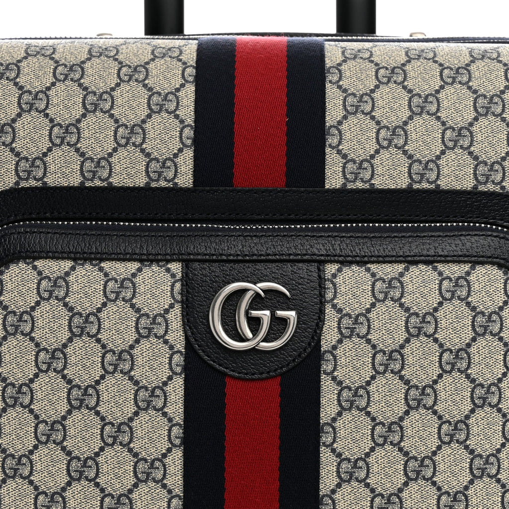 GG Supreme Monogram Textured Dollar Calfskin Web Small Savoy Cabin Trolley Beige Blue