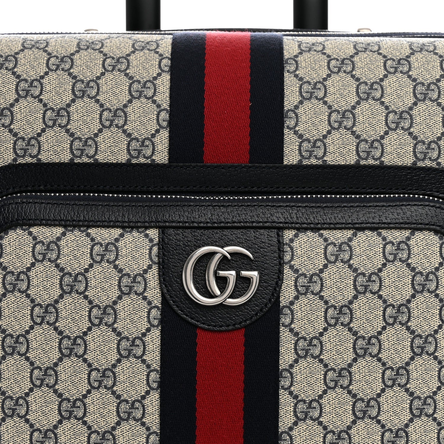 GG Supreme Monogram Textured Dollar Calfskin Web Small Savoy Cabin Trolley Beige Blue