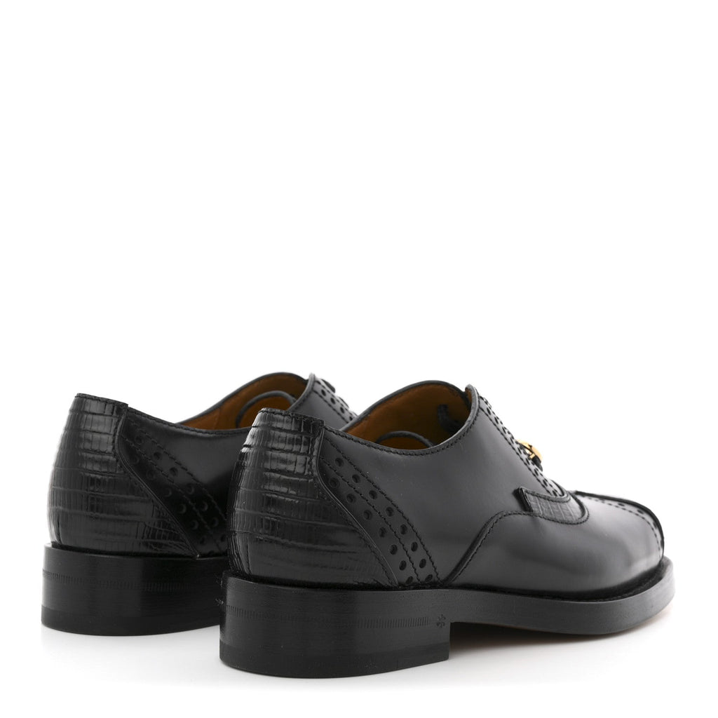 Glossy Calfskin Tejus Womens Lace Up Loafers 35 Black