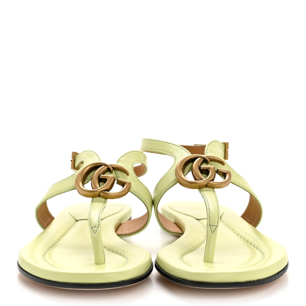 Calfskin Double G Thong Flat Sandals 35 Pistachio Green