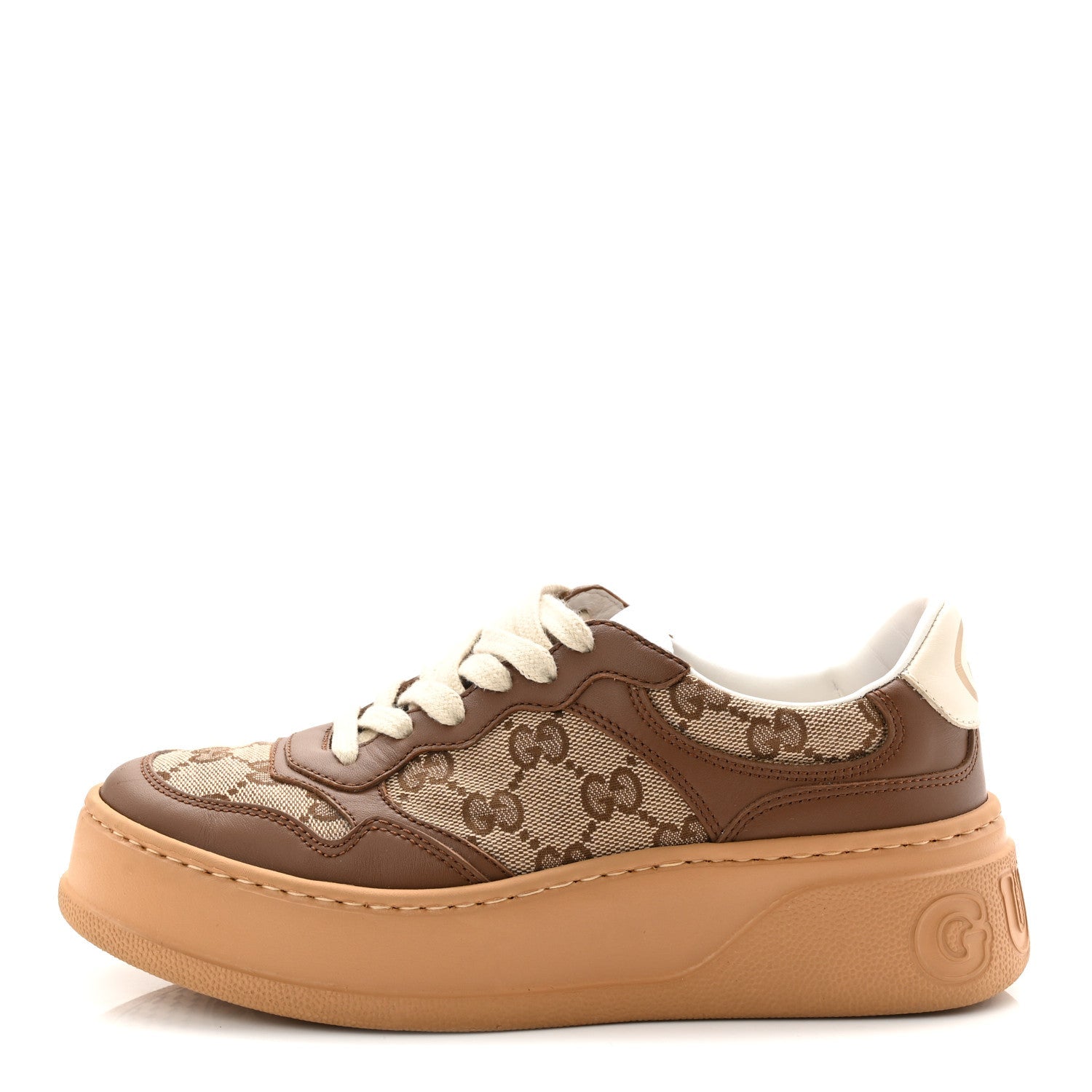 Calfskin GG Monogram Womens Platform 55mm Sneakers 35.5 Hezelnut Beige Ebony Mystic White