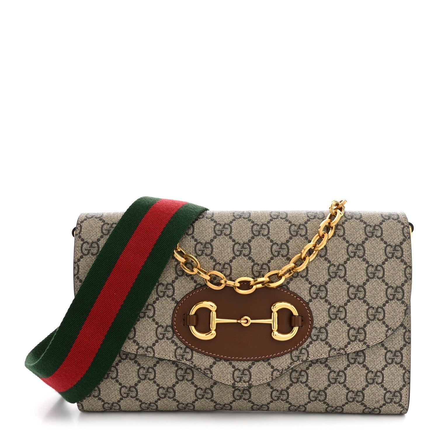 GG Supreme Monogram Azalea Calfskin Web Small Horsebit 1955 Crossbody Bag Beige Ebony Brown Sugar