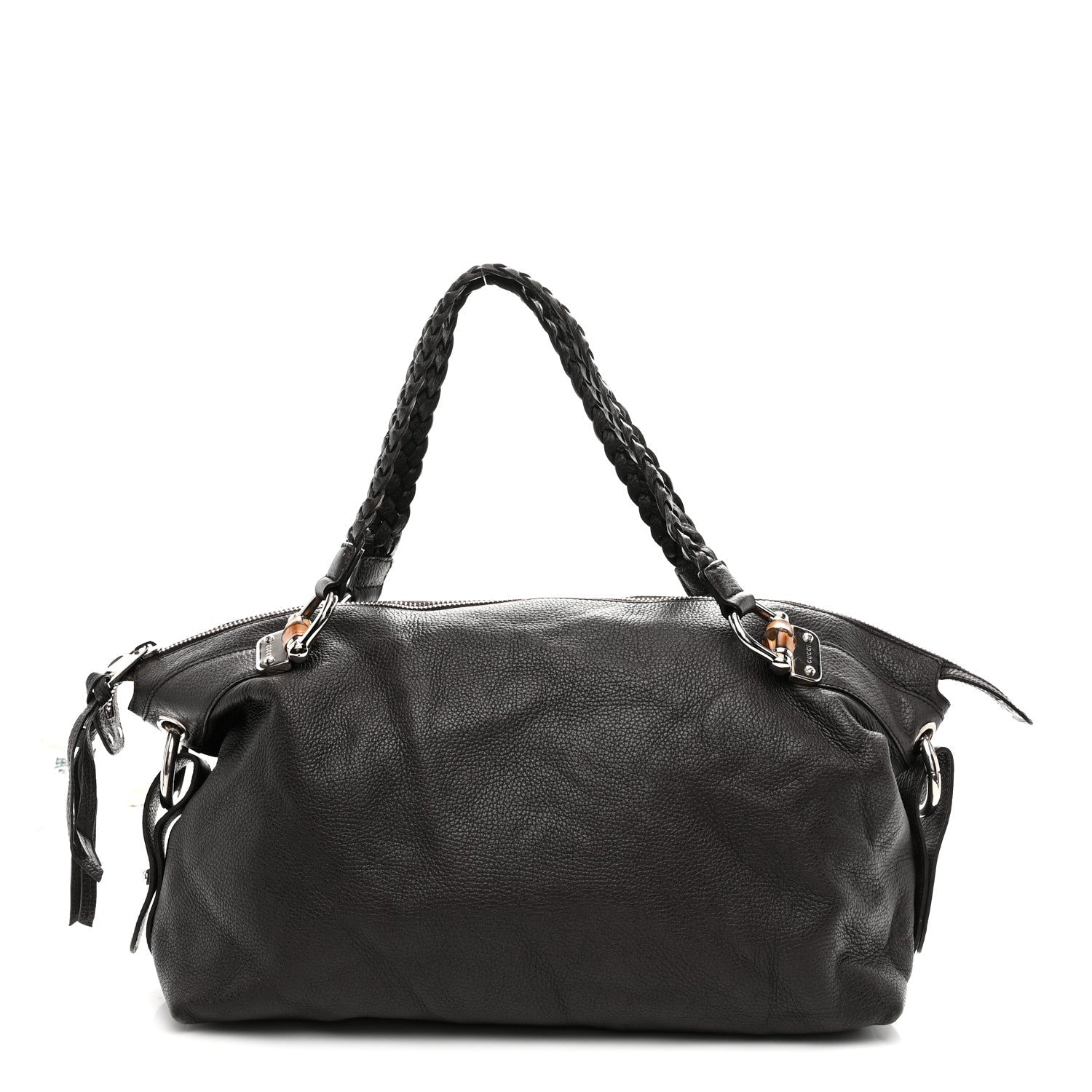 Pebbled Calfskin Large Bamboo Bar Tassel Shoulder Bag Dark Brown