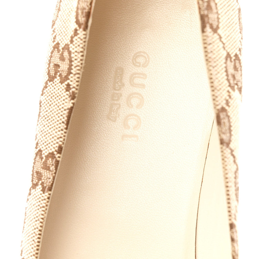 Monogram Miro Soft Calfskin Womens Horsebit Peep Toe Flats 6 Beige Ebony Mystic White