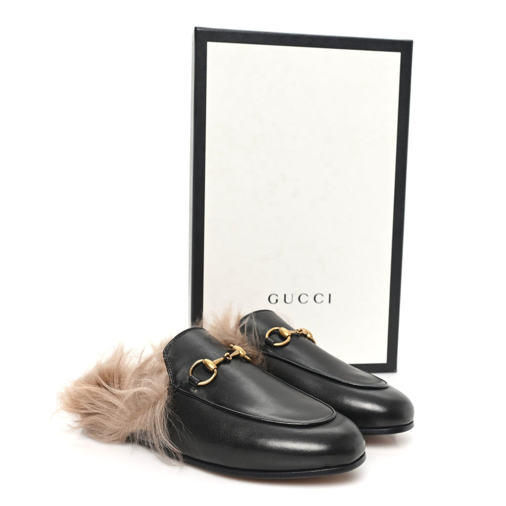 Calfskin Fur Womens Princetown Slippers 35 Black