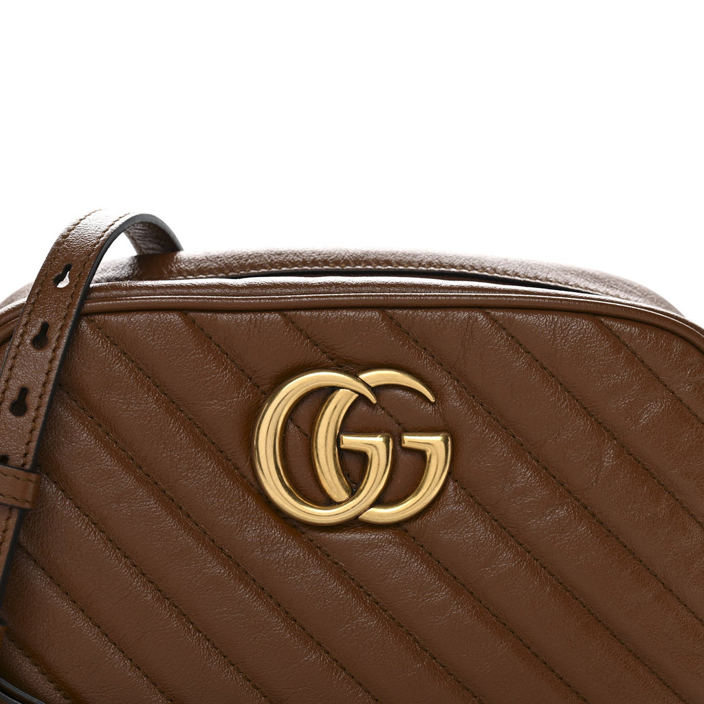 Glazed Calfskin Matelasse Diagonal Small GG Marmont Chain Shoulder Bag Cuir