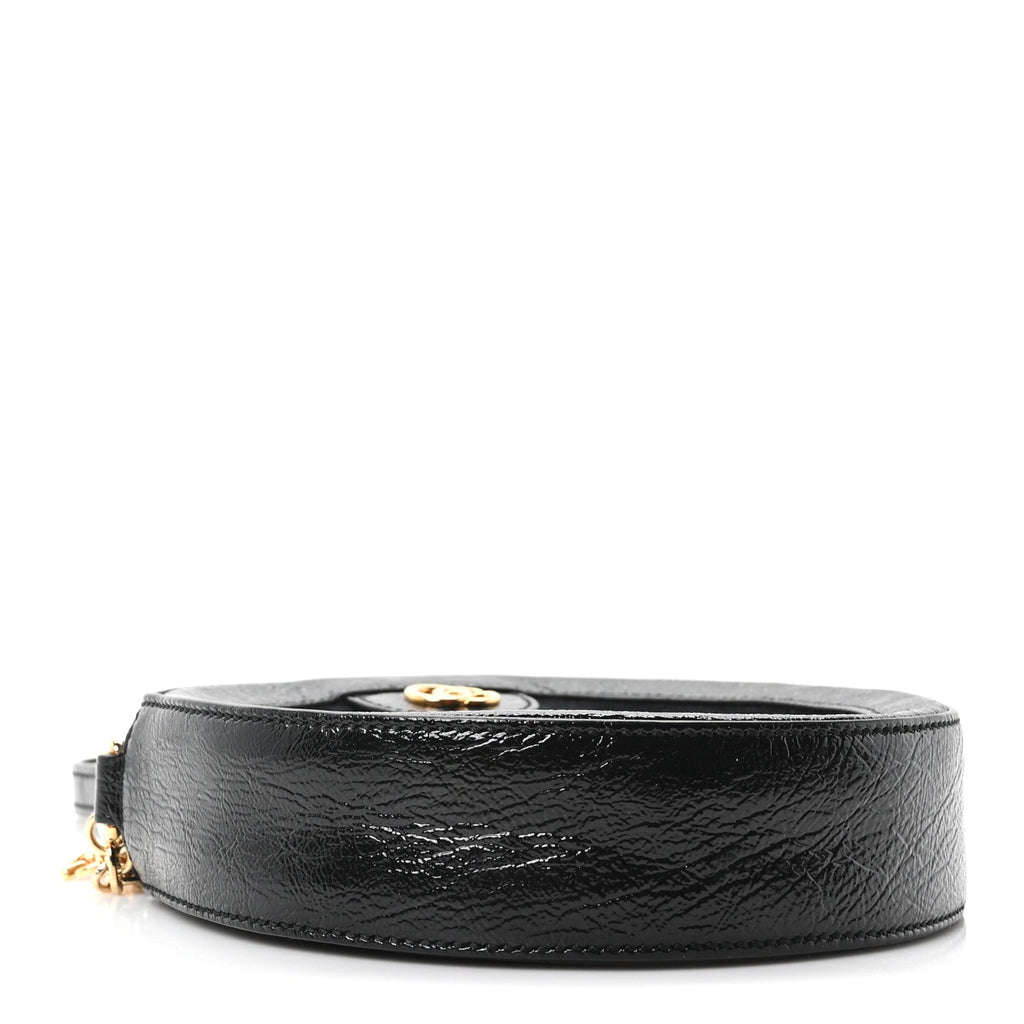 Suede Patent Web Mini Ophidia Round Shoulder Bag Black