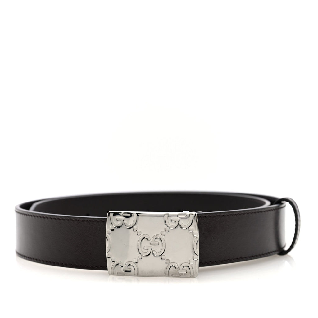 Plutone Calfskin Plaque GG 30mm Belt 80 32 Cocoa