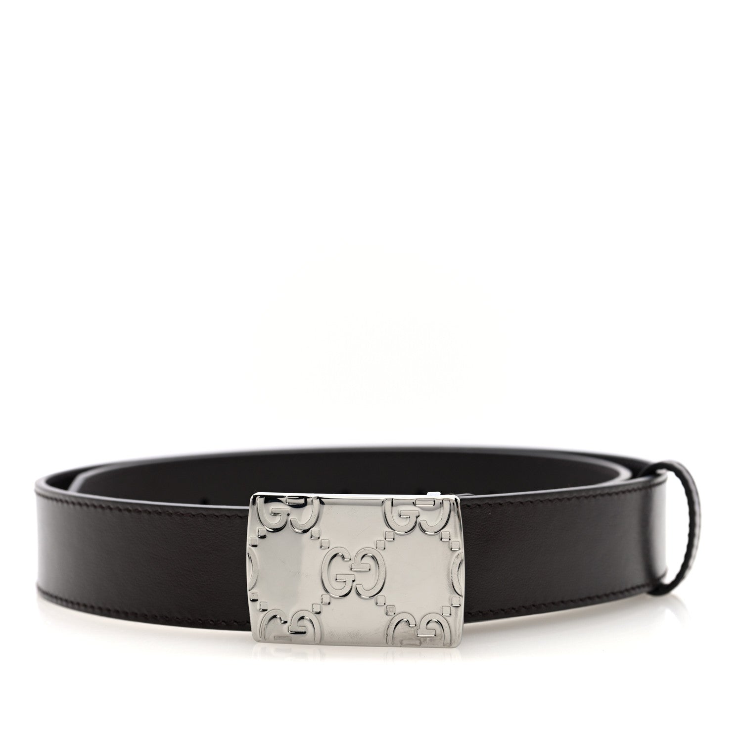 Plutone Calfskin Plaque GG 30mm Belt 80 32 Cocoa