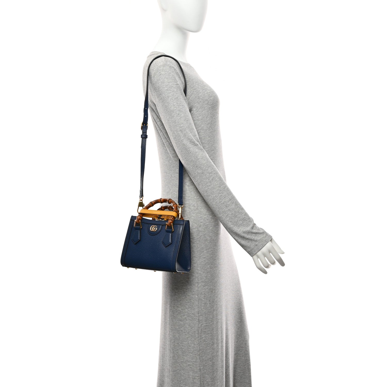 Textured Dollar Calfskin Web Mini Diana Tote Bag Royal Crop
