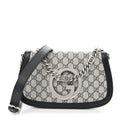 GG Supreme Monogram Textured Dollar Calfskin Blondie Chain Shoulder Flap Bag Beige Blue