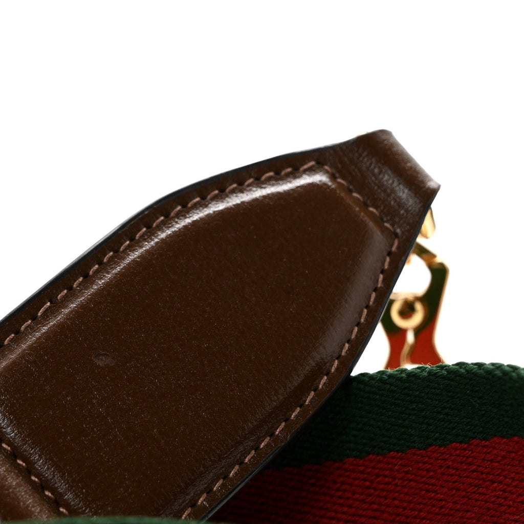 GG Supreme Monogram Azalea Calfskin Web Horsebit 1955 Wallet On Strap Beige Ebony Brown Sugar