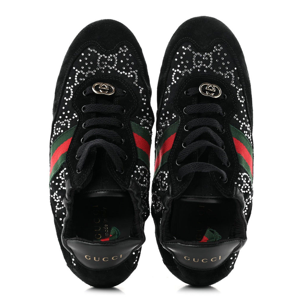 GG Suede Monogram Crystal Web Womens Sneakers 36 Black