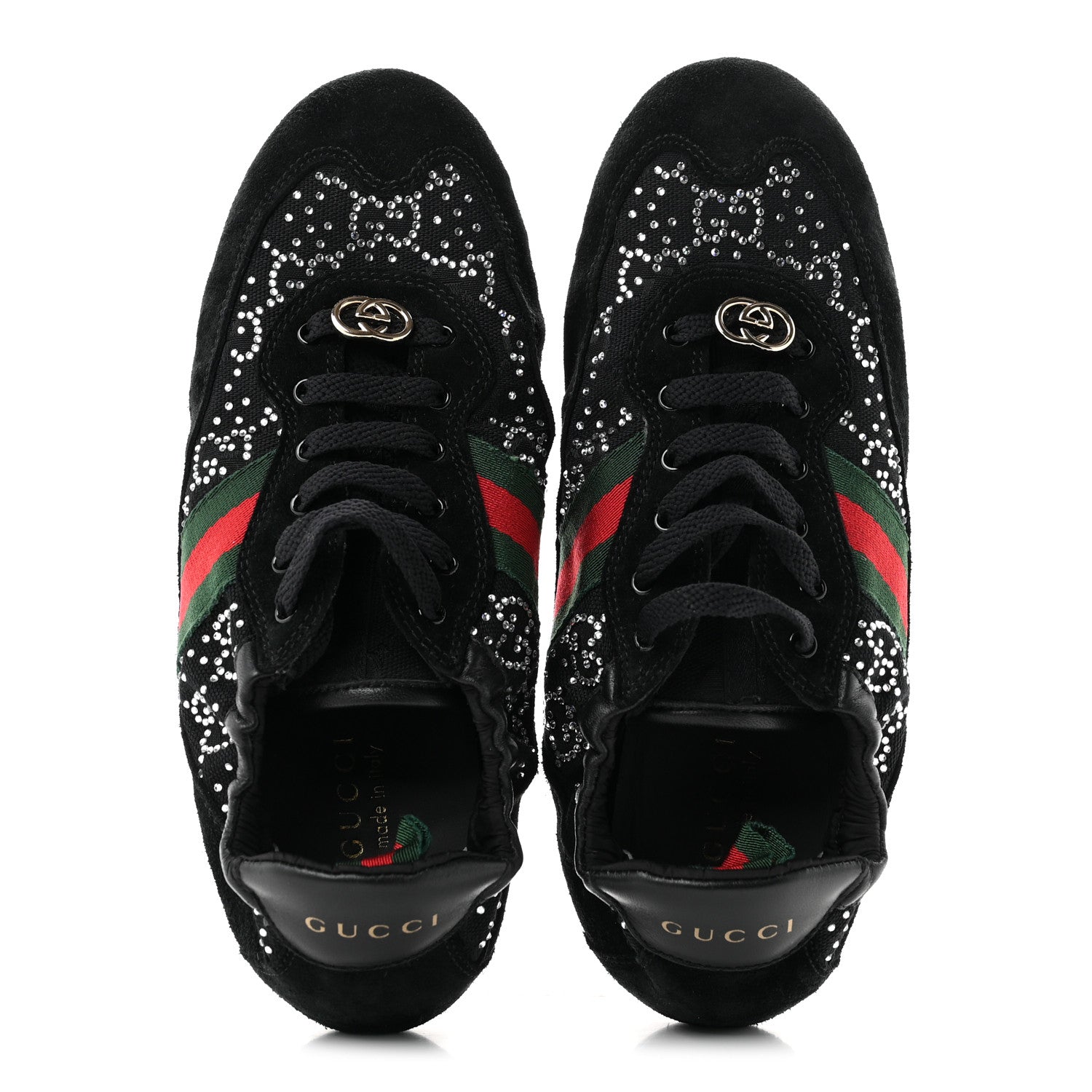 GG Suede Monogram Crystal Web Womens Sneakers 36 Black