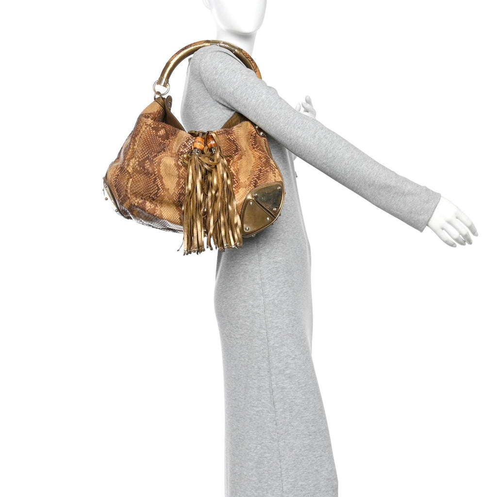 Snakeskin Large Indy Top Handle Hobo Gold