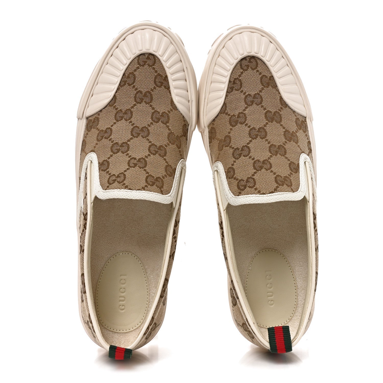GG Monogram Womens Slip Sneakers 40 Beige Ebony Mystic White