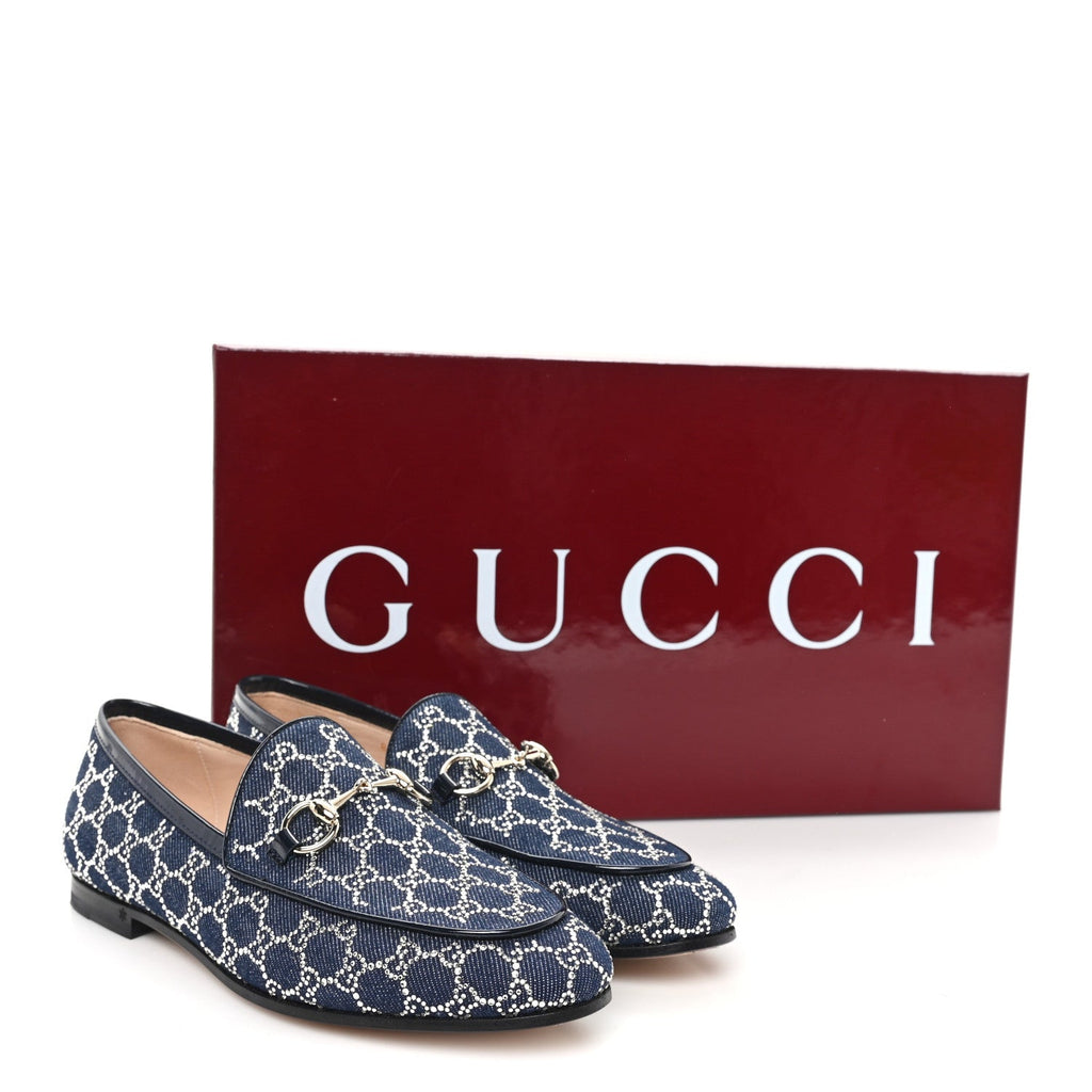 New Denim Crystal GG Monogram Womens 1953 Horsebit Jordaan Loafer 36 Blue