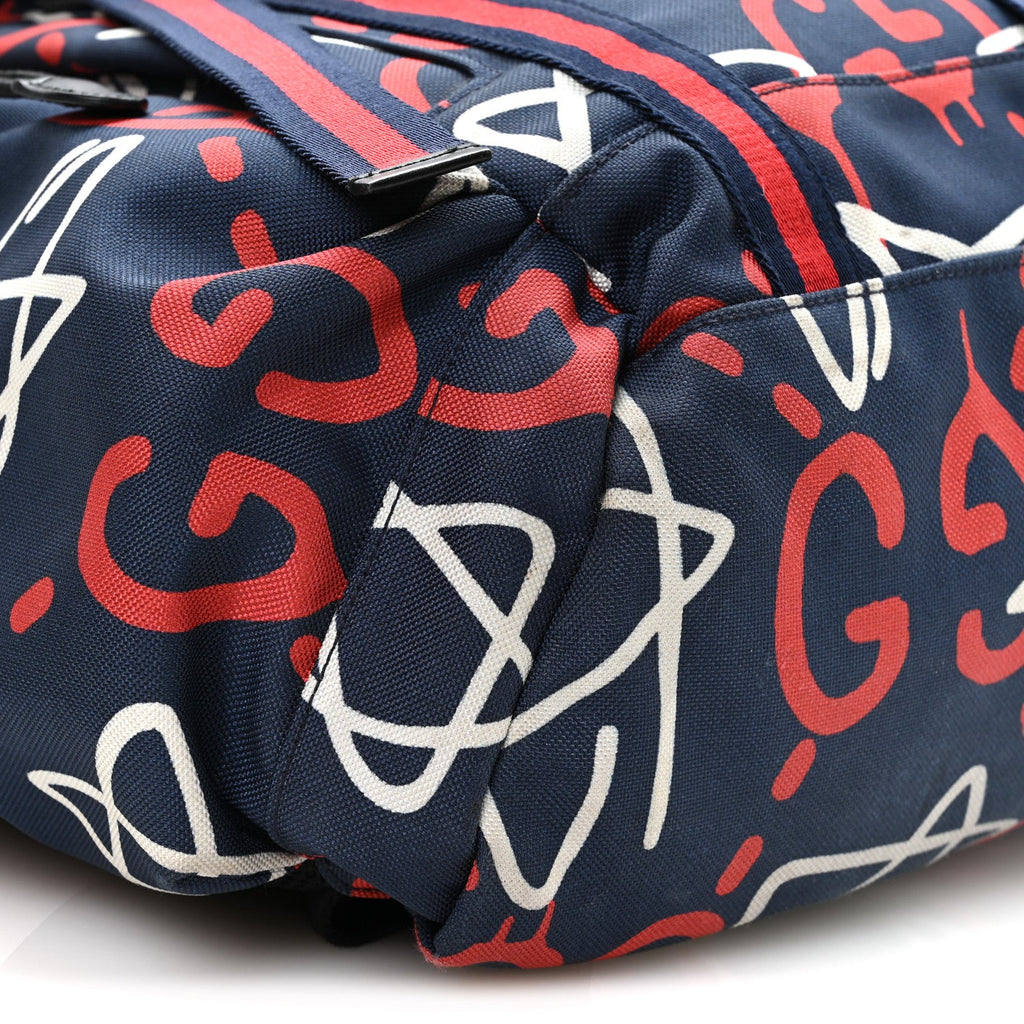 Techno Canvas GucciGhost Double Buckle Backpack Blue Agata Hibiscus Red