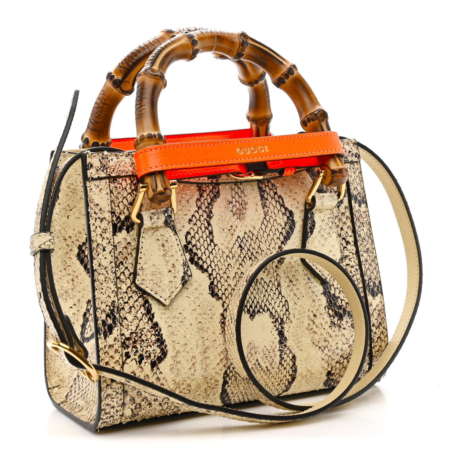 Snakeskin Mini Diana Tote Bag Beige