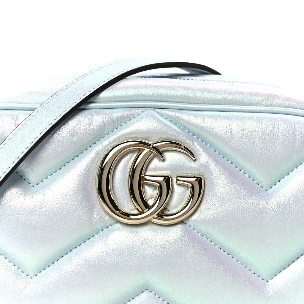 Iridescent Nappa Chevron Matelasse Small GG Marmont Chain Shoulder Bag Iridescent Salvy Green