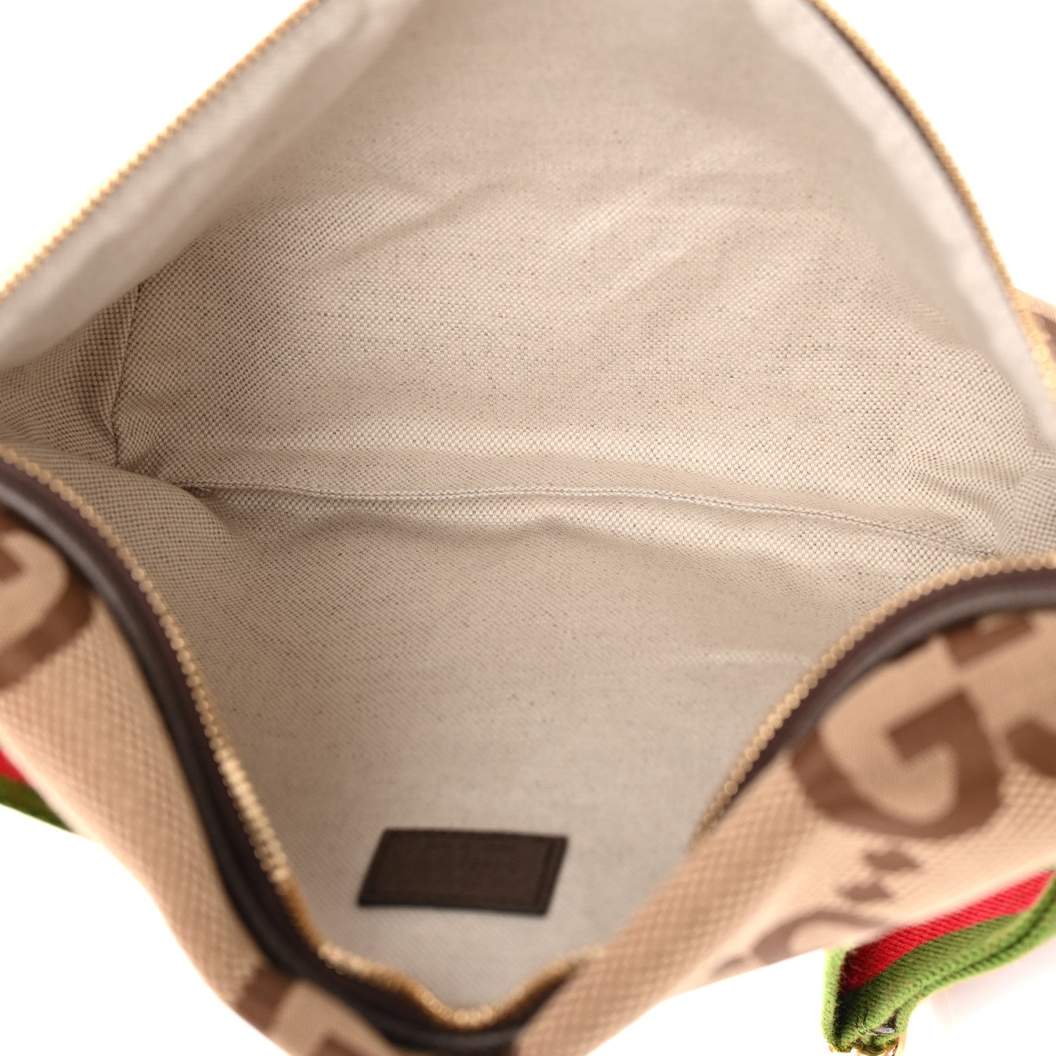 Monogram Jumbo GG Textured Dollar Calfskin Web Belt Bag Camel Ebony New Acero