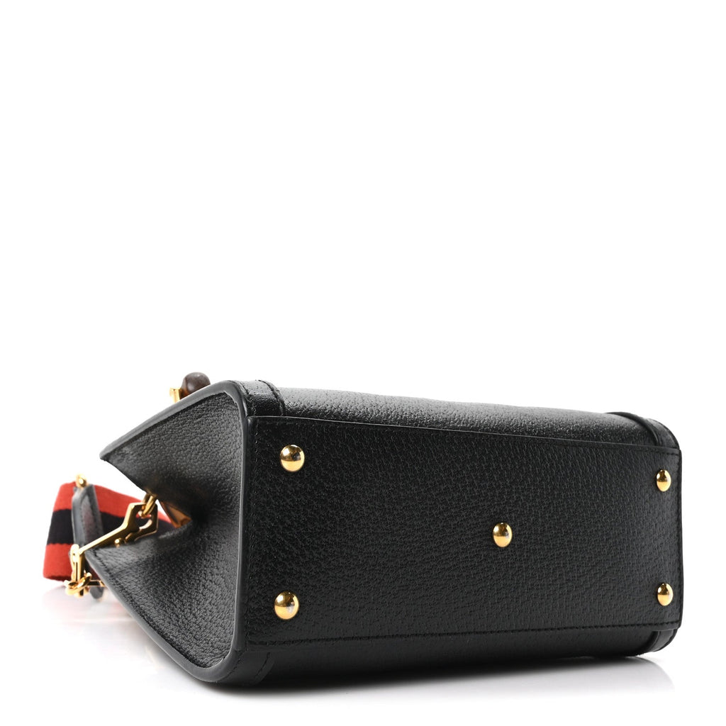 Textured Dollar Calfskin Web Mini Diana Tote Bag Black Dusty Grey