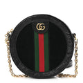 Suede Patent Web Mini Ophidia Round Shoulder Bag Black